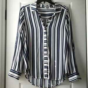 Lemon Tarte Button Front Top in Blue/White Stripes (M)